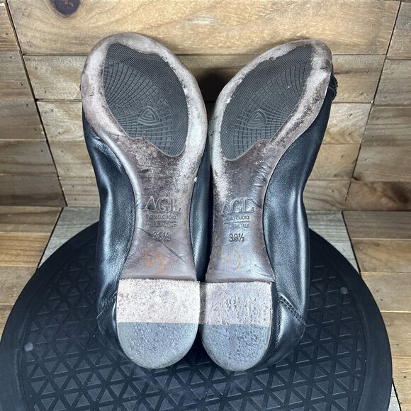 AGL Womens Sz 38.5 / 8.5 Black Leather Cap Toe Horsebit Loafer Ballet Flat Shoes - Picture 9 of 10